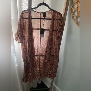 Pink floral light beach cover up